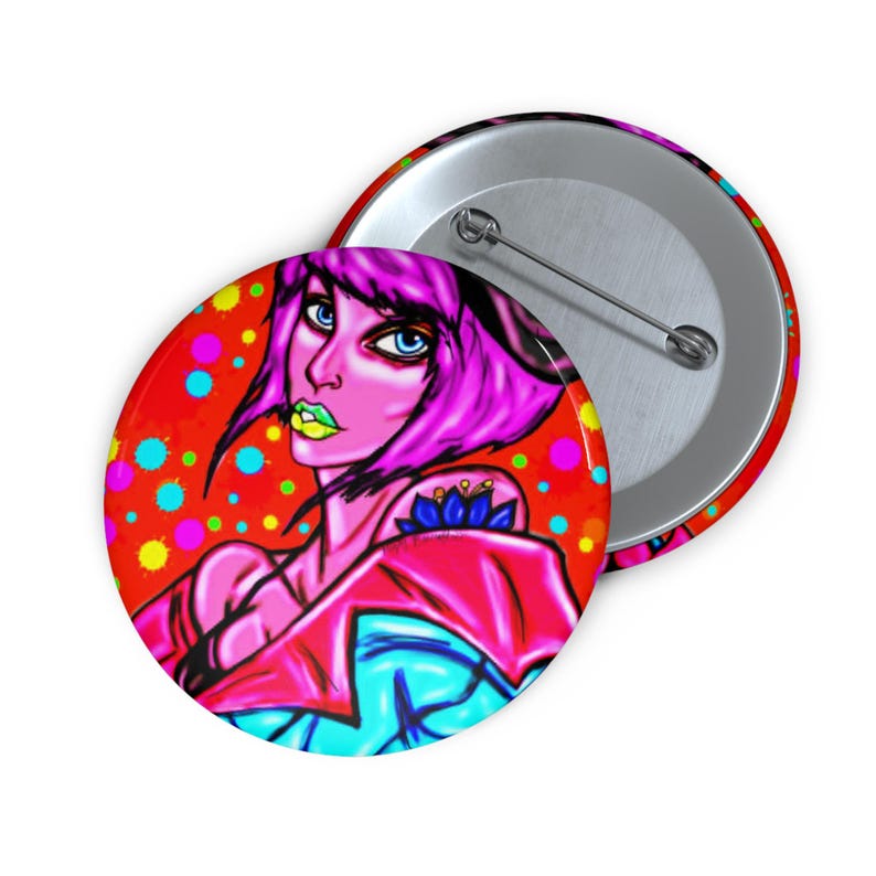 Bancroft 7 Pin Button | Original Art by Bancroft, Michigan Artist, Rainbow Color Style image 3