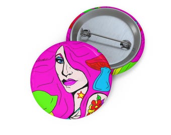 Bancroft 2 Pin Button | Original Art by Bancroft, Michigan Artist, Rainbow Color Style