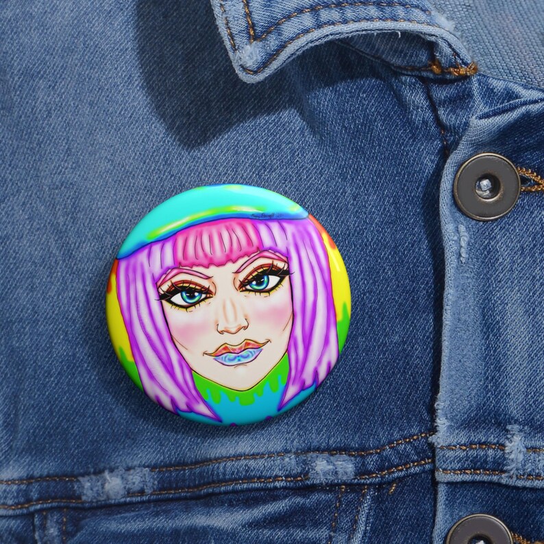 Bancroft 1 Pin Button | Original Art by Bancroft, Michigan Artist, Rainbow Color Style image 4