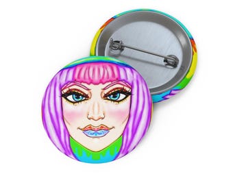 Bancroft 1 Pin Button | Original Art by Bancroft, Michigan Artist, Rainbow Color Style
