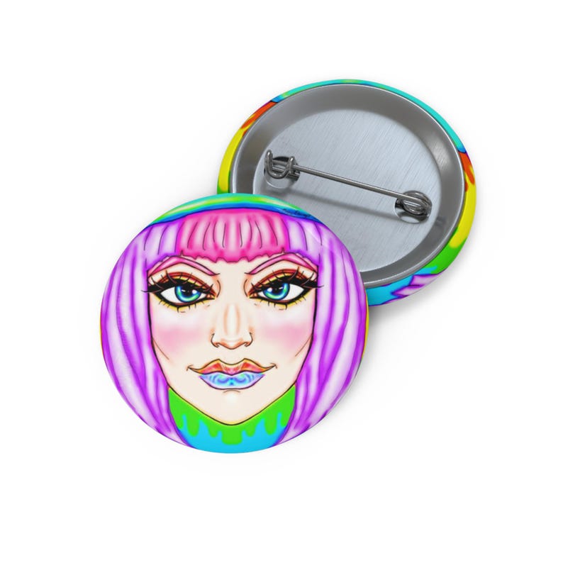 Bancroft 1 Pin Button | Original Art by Bancroft, Michigan Artist, Rainbow Color Style image 1