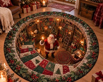 サンタクロースのクリスマスラウンドラグ、錯視フロアマット、サンタクロースのホリデーラグ、クリスマスホームデコレーション、お祝いエリアラグ