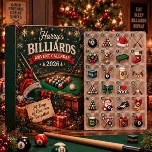 Billiards Advent Calendar 2026, Christmas Countdown Box, 24 Pool Table Charms, Personalized Name Holiday Keepsake, Pool Player Gift