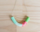 SALE Handmade Scoop Multicolour Bead Necklace on Adjustable Gold Leather Cord in Watermelon Pop