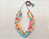 Three Tier Adjustable Necklace of Handmade Beads - Citrus