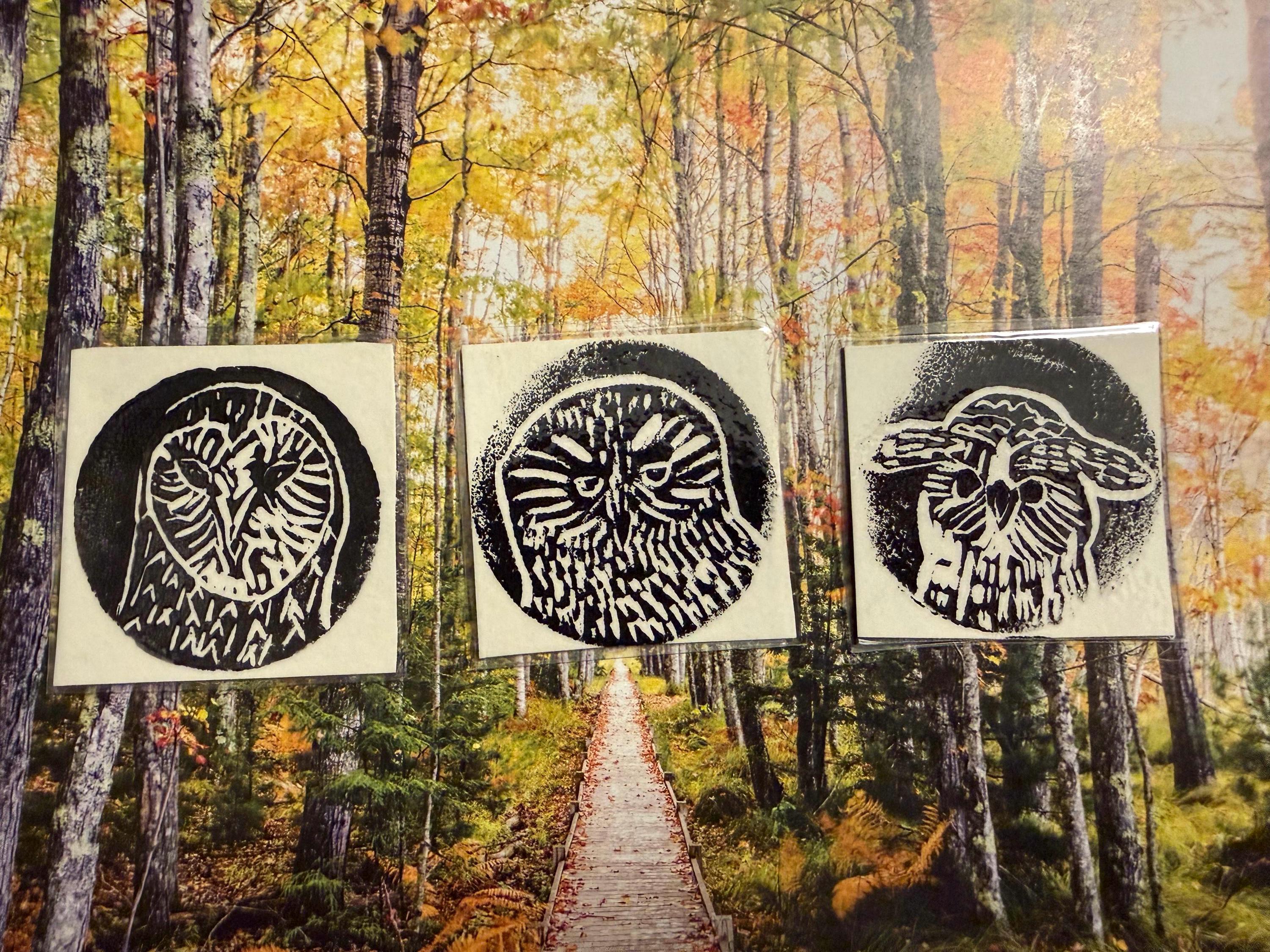 Set of Owl Lino Print Magnets