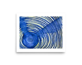 Abstrakter blauer Wirbeldruck | Giclée-Kunstdruck mit konzentrischen Ringen – „Doppler-Tunnel“