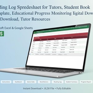 Reading Log Spreadsheet for Tutors, Student Book Tracking Template, Educational Progress Monitoring Tool, Digital Download, Tutor Resources