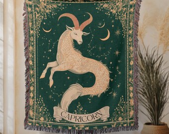 Capricorn Woven Blanket Zodiac Throw Blanket Gift for Capricorn Cottagecore Witchy Blanket Cottagecore Capricorn Gift Capricorn Tapestry
