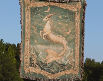 Capricorn Woven Blanket Zodiac Throw Blanket Gift for Capricorn Cottagecore Witchy Blanket Cottagecore Capricorn Gift Capricorn Tapestry
