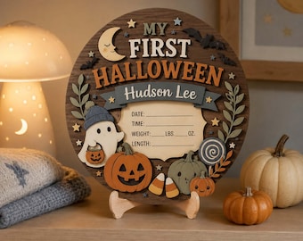 Personalized First Halloween Sign, Baby Halloween Keepsake, Custom Newborn Birth Stats Plaque, Halloween Nursery Decor, Baby Milestone Gift