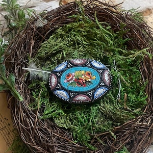 Vintage Italian Micro Mosaic Brooch: Floral Brass Jewelry