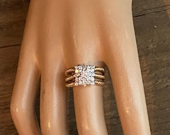 14k Yellow Gold Diamond Ring Pyramid Cluster Ring