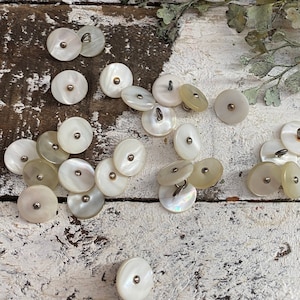 Vintage MOP Metal Center Shank Buttons Mother of Pearl Buttons