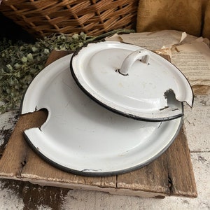Vintage Enamel Pot Lids Black and white Enamelware