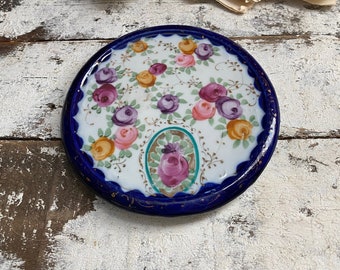 Floral and Flow Blue Trivet Vintage Transfer-ware Trivet