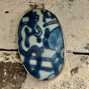 Asian Porcelain China Sterling Pendant Jewelry Vintage,