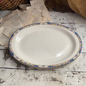 Homer Laughlin Floral Platter: Pink & Blue Trim, Grand Millennial Decor