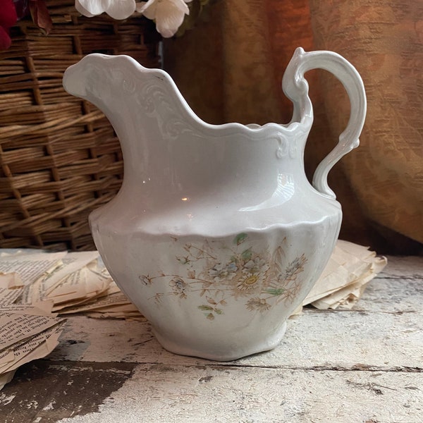 Ironstone Transferware Floral Pitcher Gorgeous and Delicate Floral Pitcher