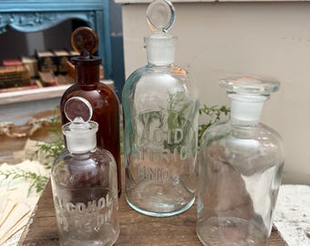 Colección de botellas de boticario antiguas de EE. UU.: Decoración de farmacia, Wheaton & TCW Co.