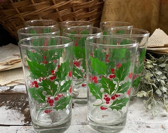 Bartlett Collins Co. Designed for Gracious Living Holly Berry Christmas Glasses Original Box