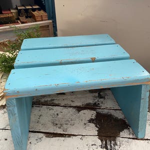 Baby blue painted made in America decorative step stool riser Chippy paint