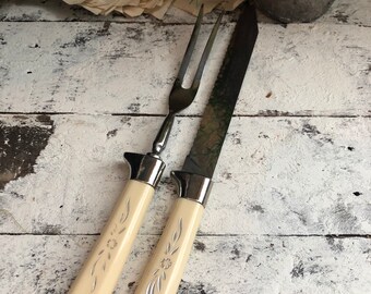 Mid Century Sheffield of England Serving Knife and Fork The Miracle Worker