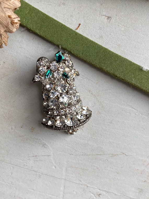 Rhinestone Bell and Holly Vintage Christmas Brooch