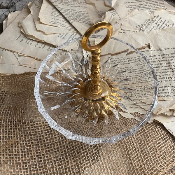 24 kt Gold Plated and Crystal Dish Candy Dish Trinket Dish Nut Dish