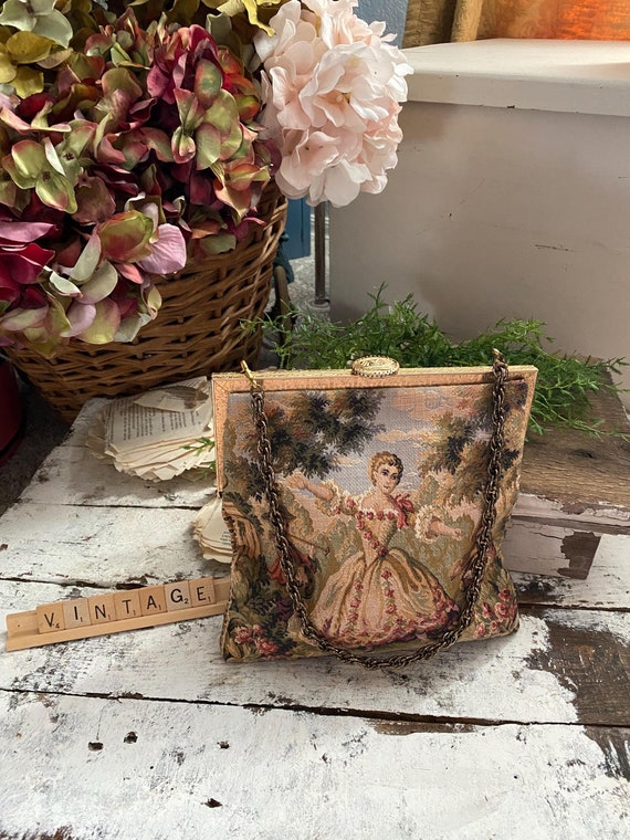 Vintage Delill Tapestry Purse: Pastoral Scene Handbag