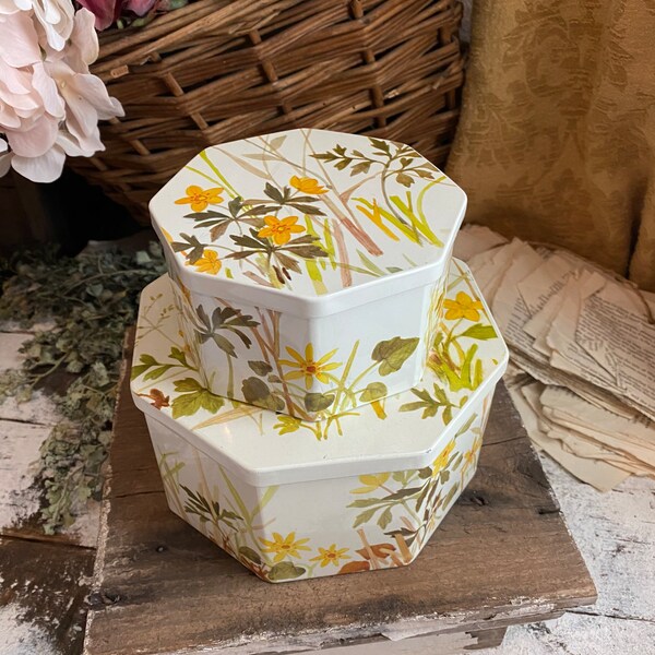 Ira Denmark Yellow Floral Nesting Tins Tin Storage Set