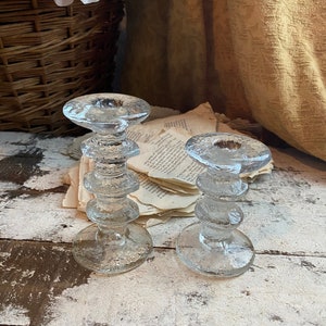 Pair of Timo Sarpaneva for Littala  Festivo Glass Candleholders Taper Candleholder Designer Candleholders