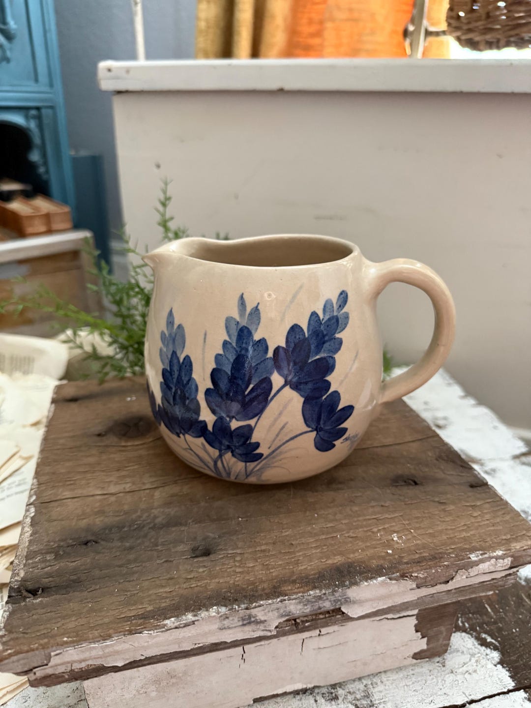 Vintage SR Pottery Blue and Cream Pitcher Bluebonnets - Etsy