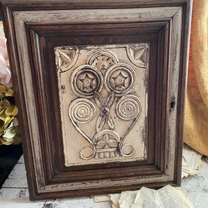 Carved Wood Wall Hanging: Salvaged Cabinet Door Art (17.5x14.75)