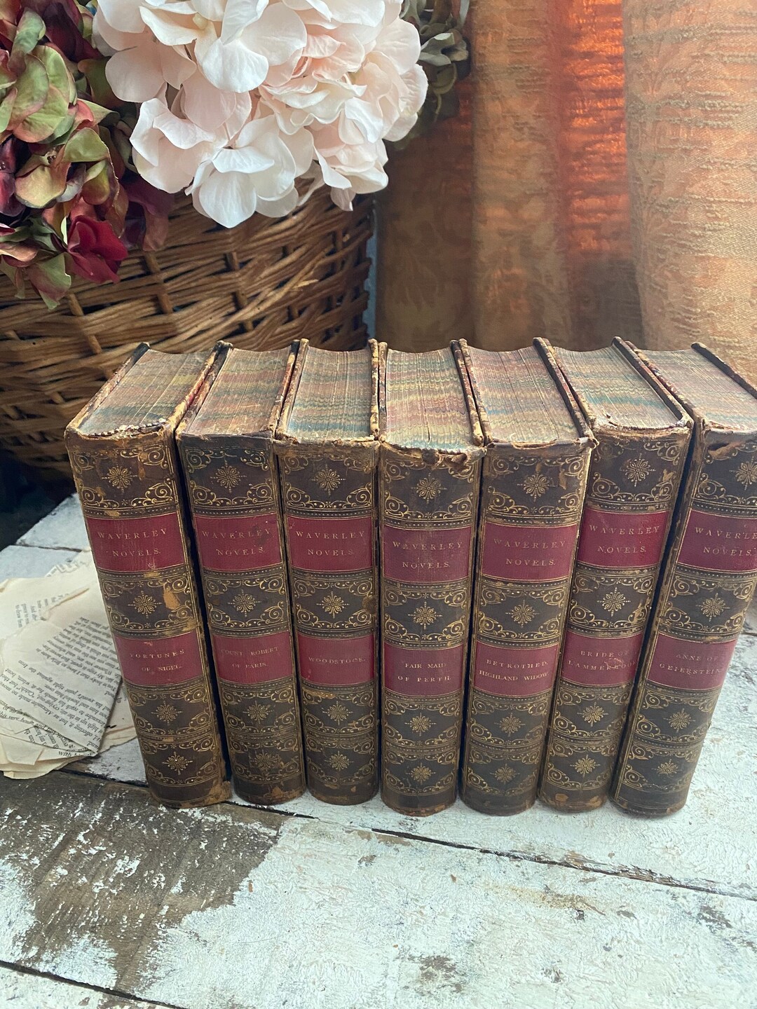 Antique Waverly Novels Book Stack, Antique Book Lot Partial Set