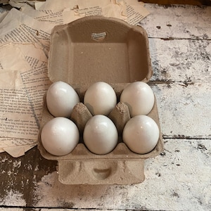 Painted Wood Flat Bottom Eggs in Carton for Easter Decorating Craft Supply