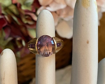 Vintage 14k Gold Amethyst Cathedral Ring - Size 8.75