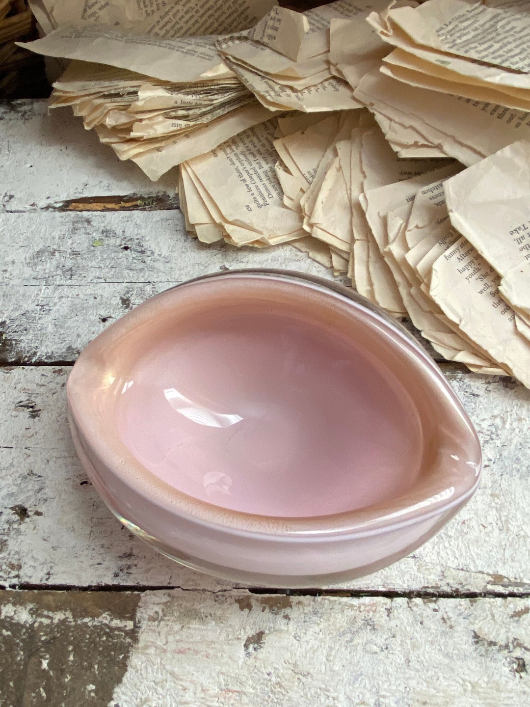 Pink Glass Ashtray Possibly Murano Italy Glass Bowl Gold Etsy