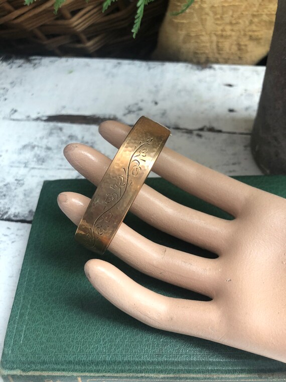 Etched Brass Antique Victorian Bracelet Signed GCH