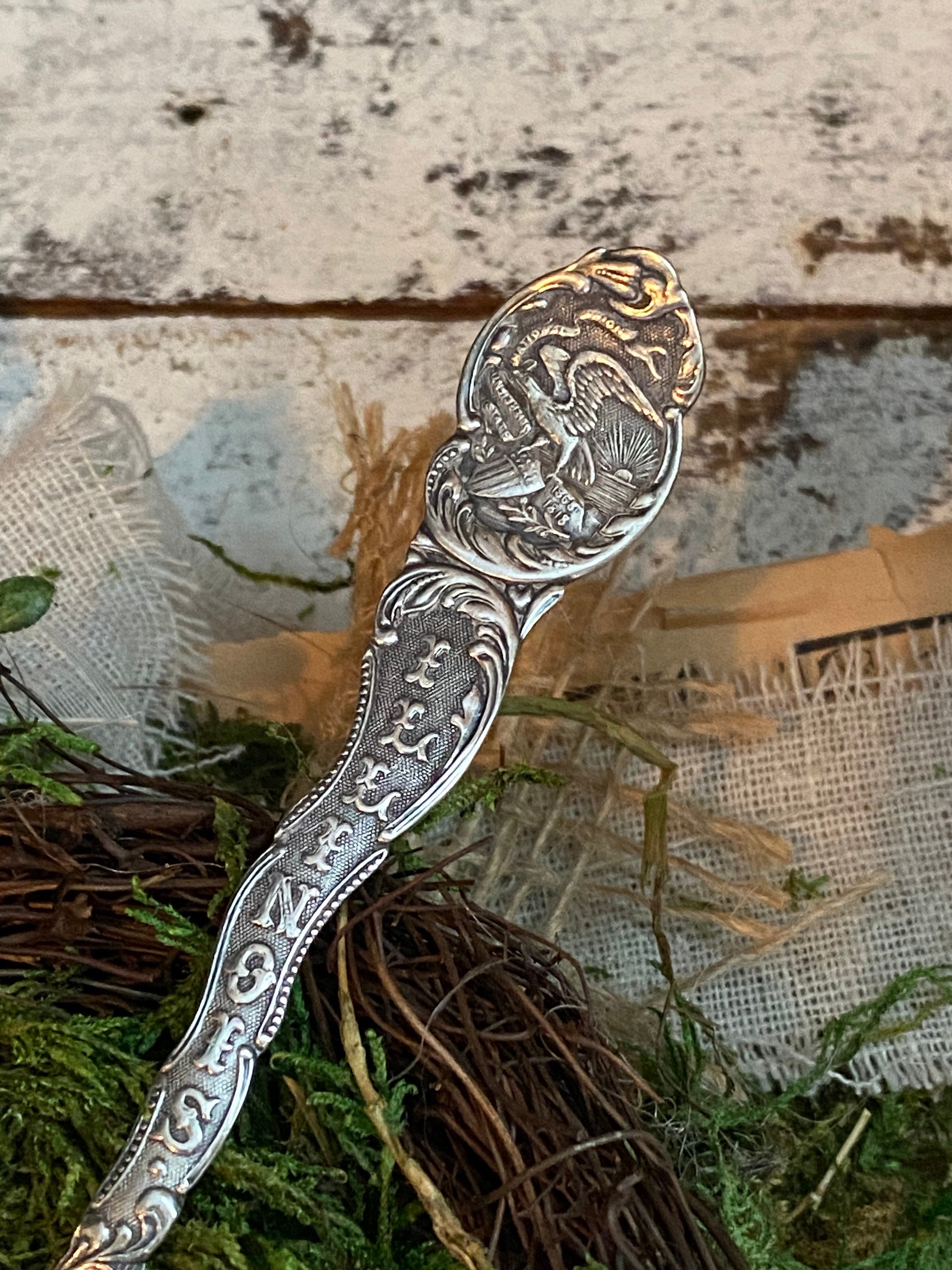 E Jaccard & Co. St Louis Coin Silver Fiddleback Spoon 8.5” Monogrammed  60g
