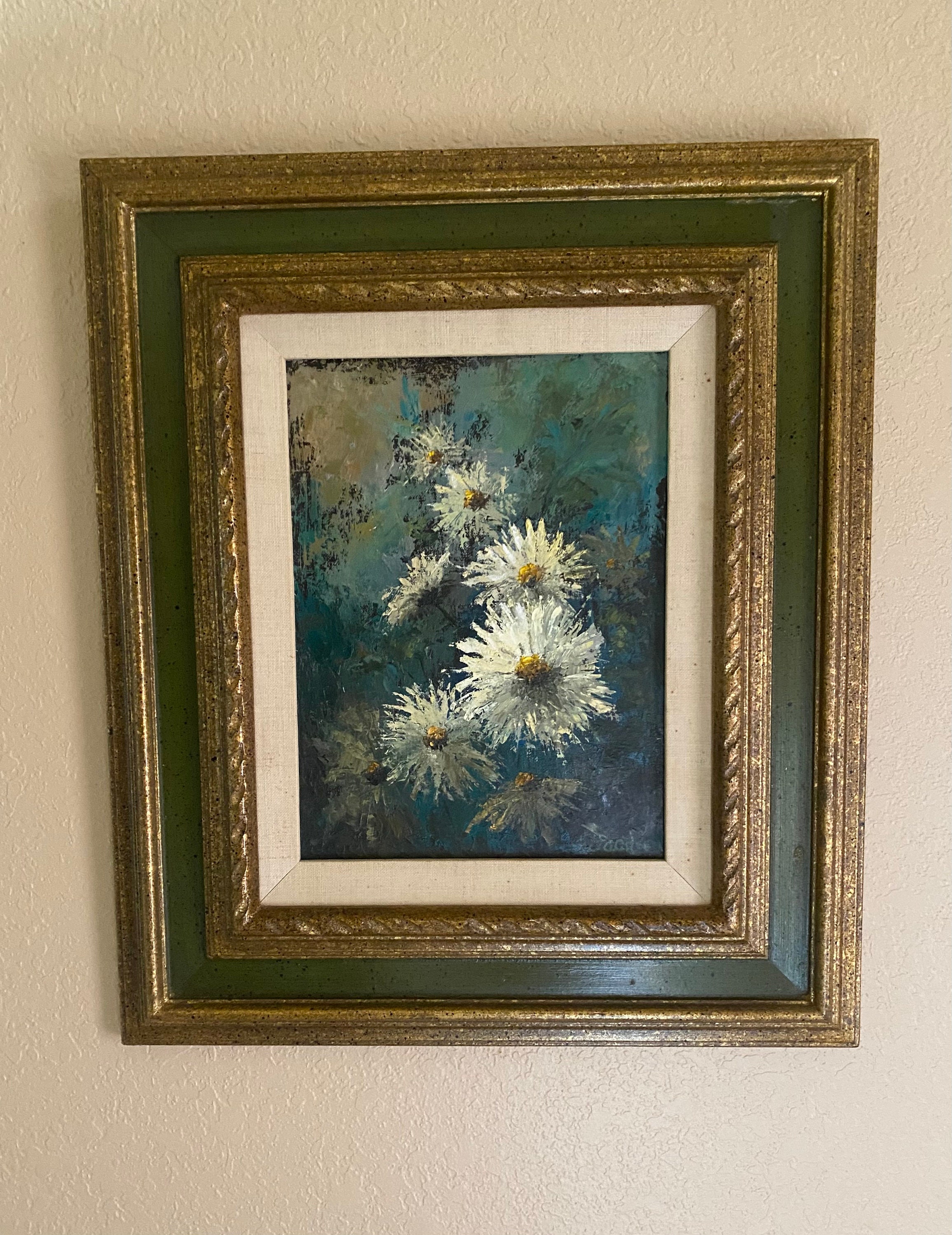 Signed G Green Floral Oil Painting Vintage Floral Art Framed