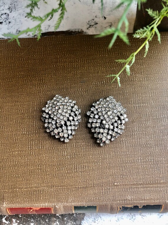Rhinestone Earrings Clip Earring Statement Earrin… - image 3