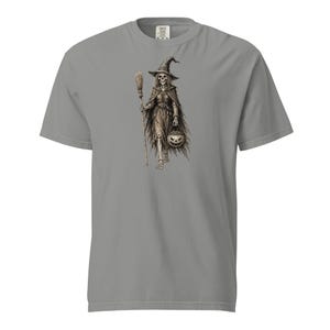 Skeleton Witch Shirt, Comfort Colors 1717, Vintage Halloween Tee, Spooky Witch Skeleton Graphic, Gothic Pumpkin Unisex Gift