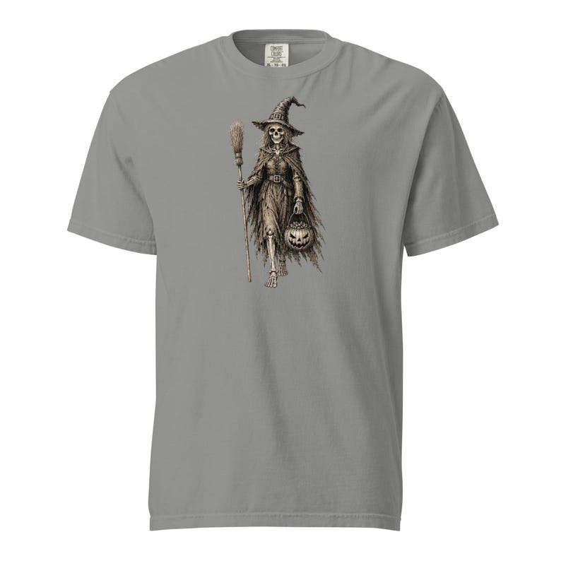 Skeleton Witch Shirt, Comfort Colors 1717, Vintage Halloween Tee, Spooky Witch Skeleton Graphic, Gothic Pumpkin Unisex Gift
