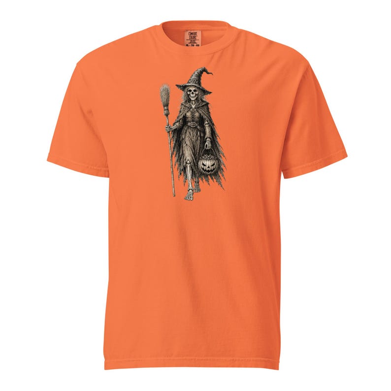 Skeleton Witch Shirt, Comfort Colors 1717, Vintage Halloween Tee, Spooky Witch Skeleton Graphic, Gothic Pumpkin Unisex Gift