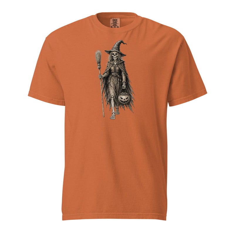 Skeleton Witch Shirt, Comfort Colors 1717, Vintage Halloween Tee, Spooky Witch Skeleton Graphic, Gothic Pumpkin Unisex Gift