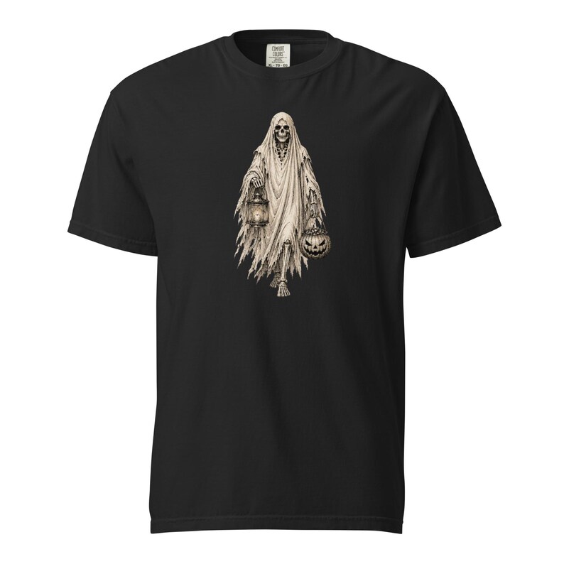 Ghost Skeleton Halloween Shirt, Comfort Colors 1717 Tee, Vintage Spooky Ghost Skeleton Graphic, Pumpkin Lantern Shirt, Unisex Halloween Tee