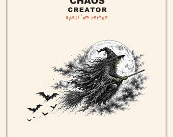 Flying Witch T-Shirt, Full Moon Bats Halloween Tee, Garment-Dyed Spooky Fall Apparel