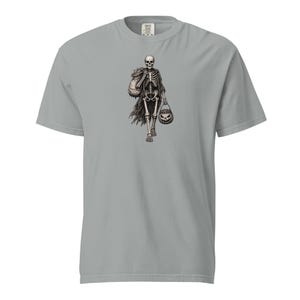 Skeleton Trick or Treater Shirt, Comfort Colors 1717, Vintage Halloween Tee, Pumpkin Candy Bucket Graphic, Unisex Spooky Gift for Men Women