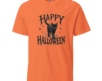 Happy Halloween Black Cat Shirt, Vintage Spooky Kitten Tee, Comfort Colors 1717